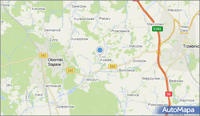 mapa Kowale, Kowale gmina Oborniki Śląskie na mapie Targeo